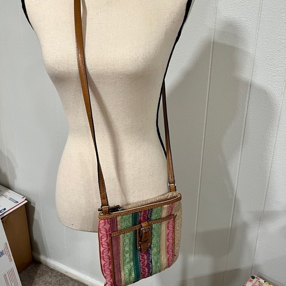 3/$25 Sale🎈Fossil Canvas & Leather trim Brown Crossbody Bag - Picture 7 of 8